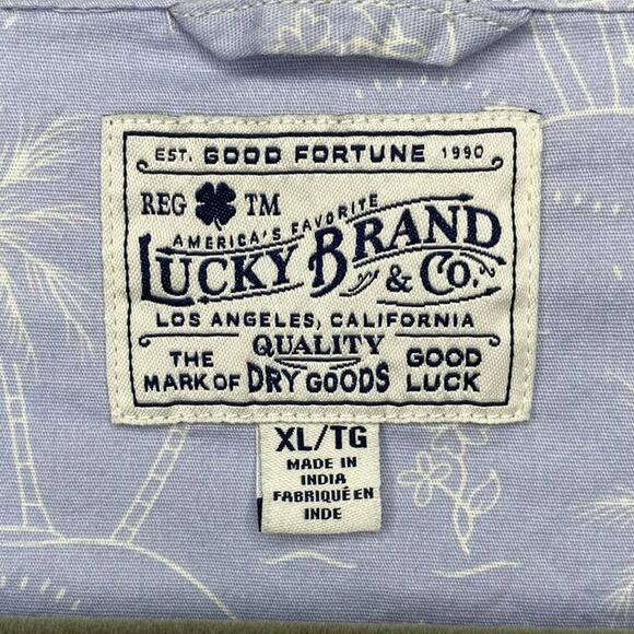 Lucky Brand Mens Button Up Short Sleeve Blue with Palm Tree Print XL 100% Cotton - Picture 2 of 6